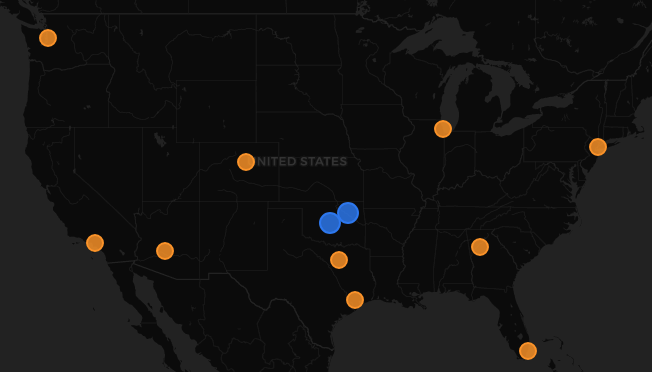 Map showing Serve.Love volunteer communities across the United States