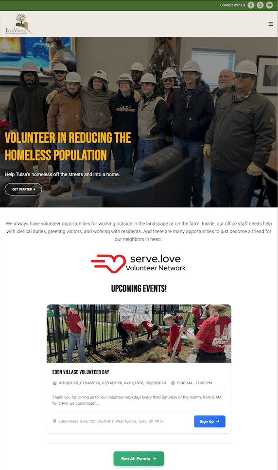 Volunteer calendar widget embedded on nonprofit website showing upcoming events